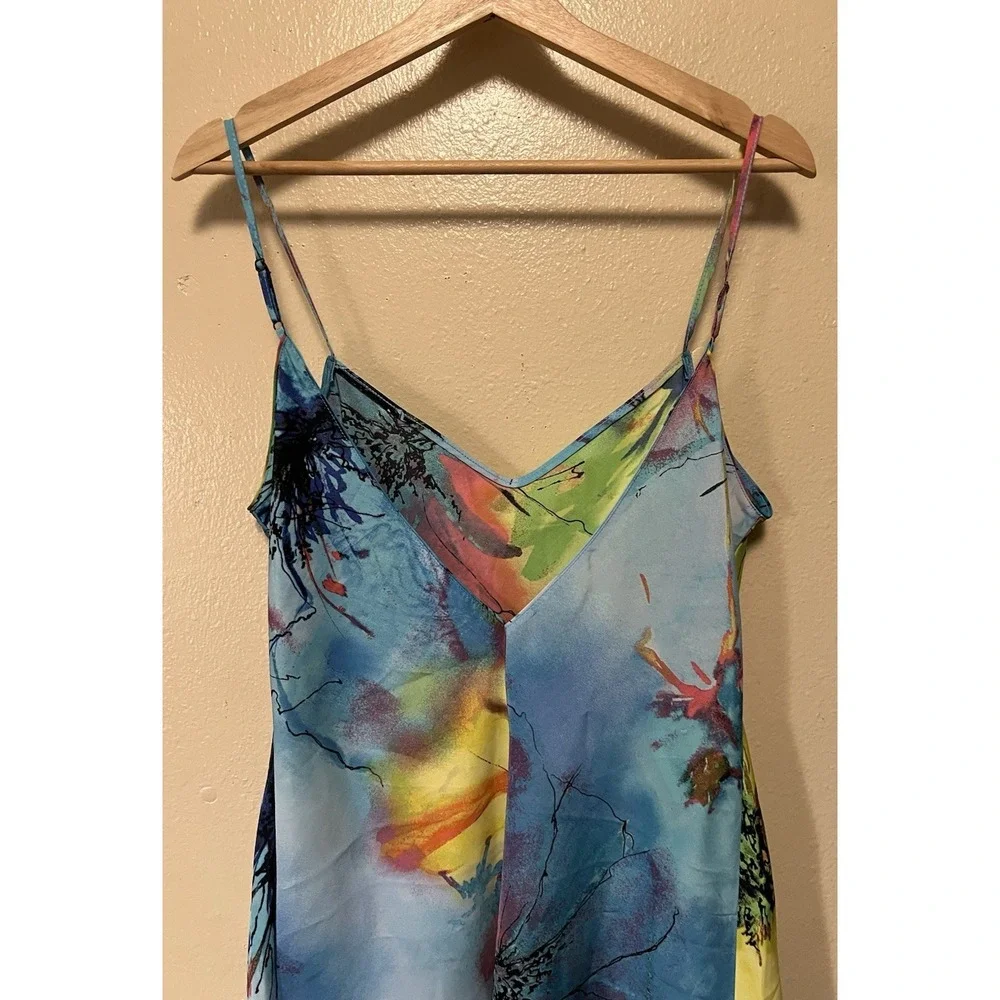 Natori‎ Private Luxuries Watercolor Slip Dress Floral Rainbow Multicolor Size S